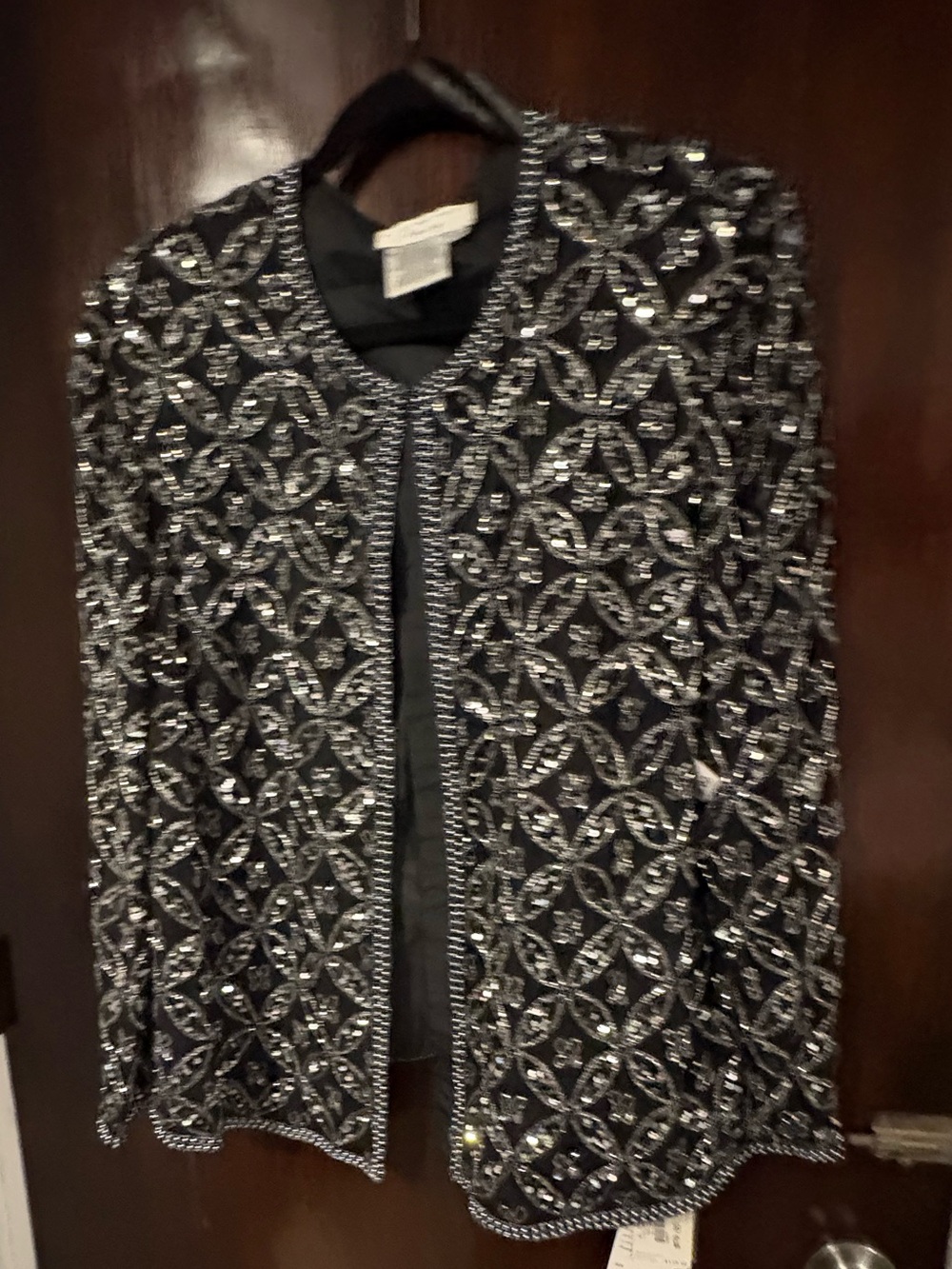 Vintage NWT Papell Boutique Black Beaded Open-Front Jacket. Size 1XL.